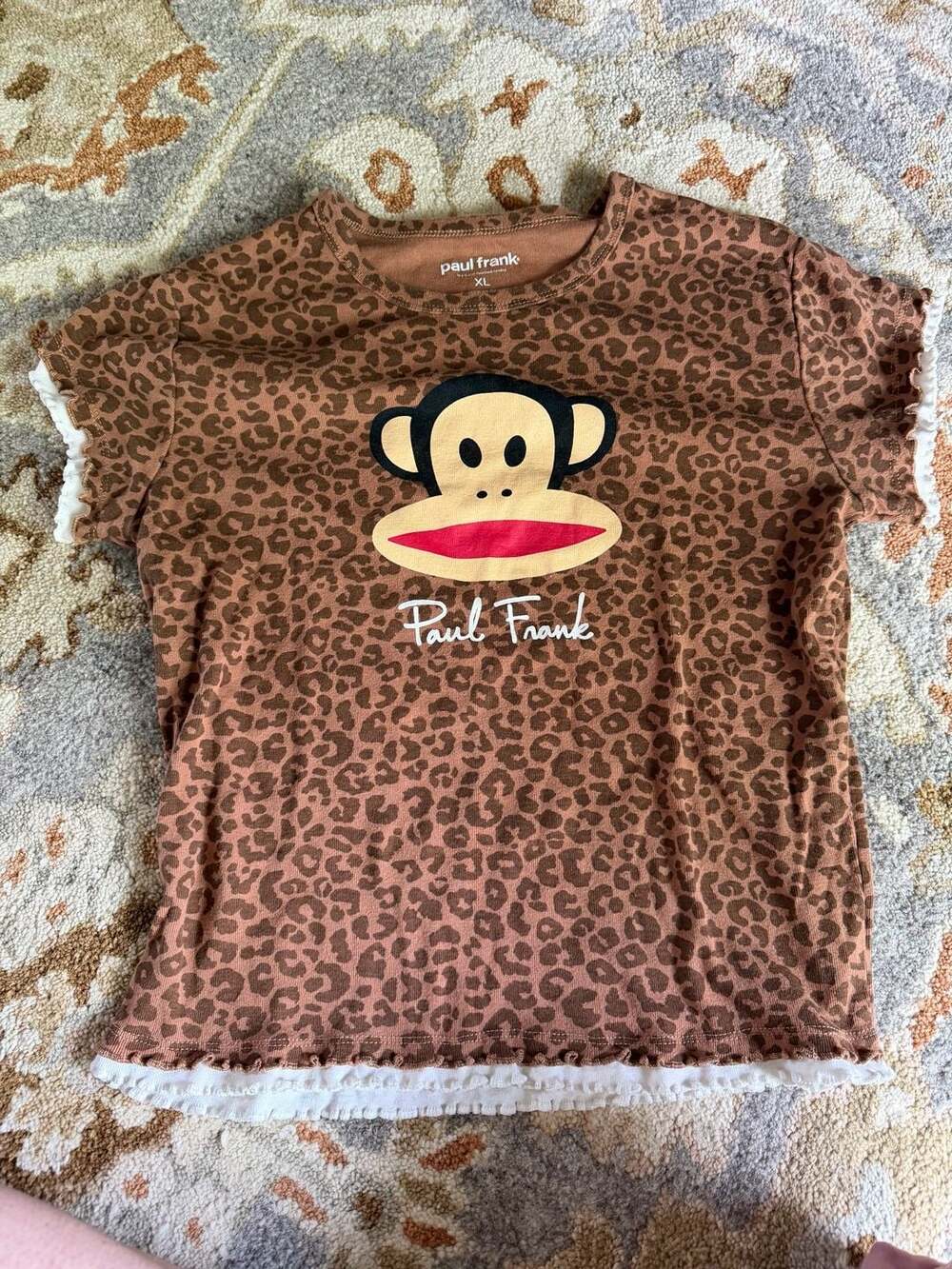 Paul Frank Julius Monkey Leopard Print Lettuce Edge T-Shirt XL